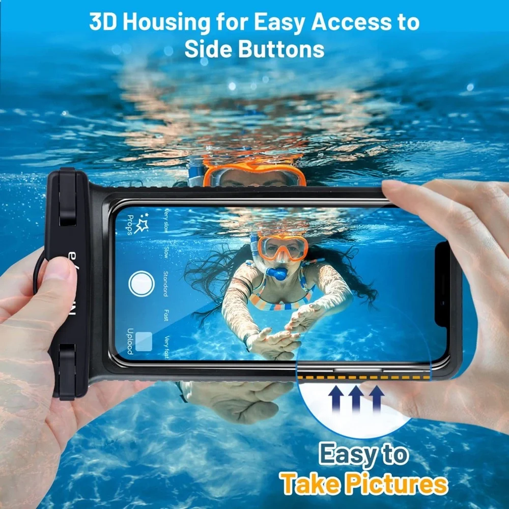3D Waterproof Phone Case IPX8 Shockproof Phone Pouch Dry Bag Cover Black